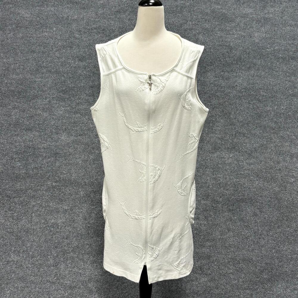 Dotti Cover Up Womens Size L XL White Dolphin Zip Front Pockets Swim Beach
